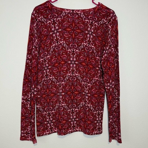 Garnet Hill Pink Red Marino Wool Pattern Crewneck Sweater Women’s Size Large - Picture 4 of 5